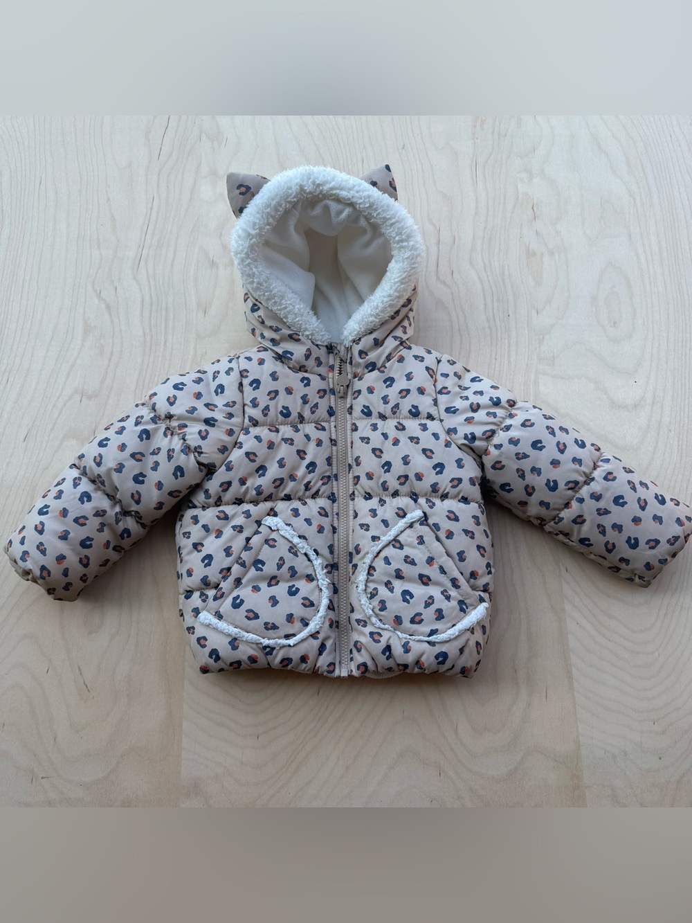 Just One You by Carters Leopard Print Puffer Jacket Fleece Lined Animal Ears 2T